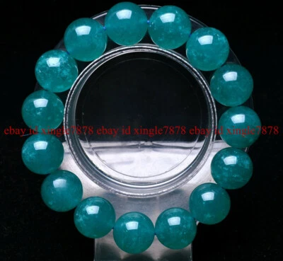 Huge 14mm Natural Blue Jade Gemstone Round Beads Elastic Bracelet 7.5" AAA+ - Image 1 of 4