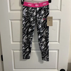 NWT Nike Girls Printed Leggings Black/Hyper Pink Size 6X L DM8224 - Picture 1 of 2