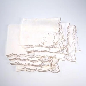 Madeira Stil bestickt Cutwork grau weiß Leinen überbackene Serviette 7p 16" Set - Bild 1 von 4