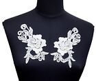 1 Pair White Flower Crochet Neckline Collar Lace Patch Motif Applique A204