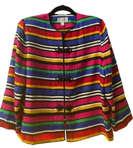 Vintage Adrianna Papell 100% Silk Striped Jacket Size 10 Colorful Cocktail 80s - Picture 1 of 6
