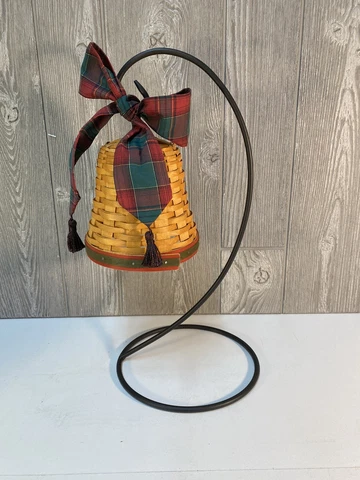 Longaberger 2000 Noel Bell Basket w/Bow & Foundry Wrought Iron Stand Cover