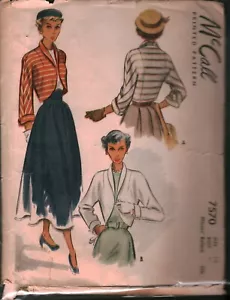 7570 Vintage McCalls SEWING Pattern Misses 1940s Bolero Jacket Evening OOP 16 - Picture 1 of 2