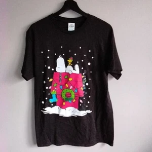 Peanuts Worldwide Snoopy & Woodstock Christmas Size Medium Black Shirt - Picture 1 of 6