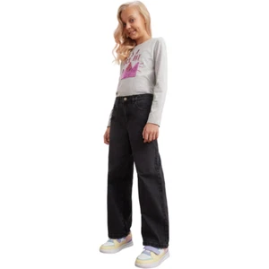 100 % algodón ajuste relajado pierna ancha pantalones vaqueros negros para niñas l moda - Imagen 1 de 7