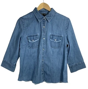 Women's STYLE&CO Blue Denim Medium Wash Top Snap Button-Up Shirt Size 14 Pockets - Picture 1 of 10