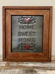 Vintage Wood Framed Punched Tin Wall Art “HOME SWEET HOME” 15.5 x 14 Farmhouse - Picture 1 of 17