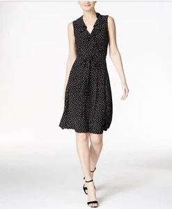 Tommy Hilfiger NEW Black Womens Size 10 Polka Dot Sash-Belt Shirt Dress $99 - Picture 1 of 4