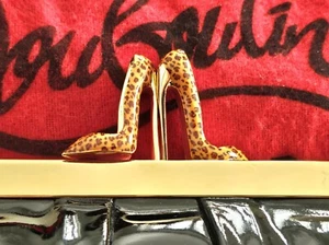 Patent Black Christian Louboutin Clutch With Leapard Print Shoes For A Clasp - Picture 1 of 11
