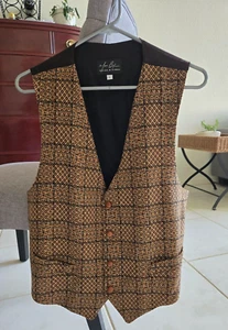 MARC BAXIS Los Angeles 100% Pure Wool Vest Adjustable Brown Black Men's Size L - Picture 1 of 7
