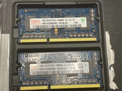 (2) Hynix 1GB 2Rx16 DDR3 RAM SO-DIMM PC3-10600 (DDR3-1333) 10600S Laptop Memory - Image 1 of 2