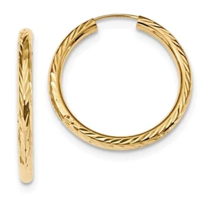 Real 14kt Yellow Gold Polished & Diamond Cut Endless Hoop Earrings - Picture 1 of 4