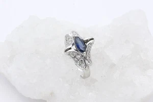 Schöner 585 / 14 Karat Weißgold Ring Saphir Brillanten Schmetterling Damenring - Bild 1 von 5
