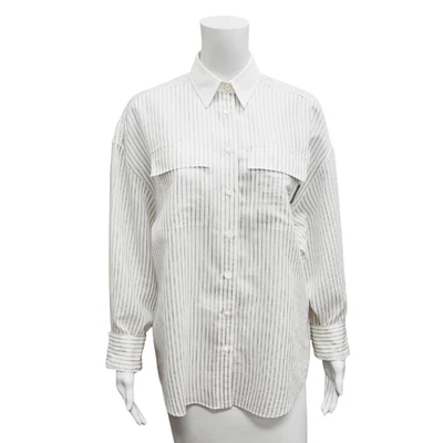 BRUNELLO CUCINELLI | Striped Metallic Sheer Button-Up Blouse Size Estimated L - Image 1 of 4