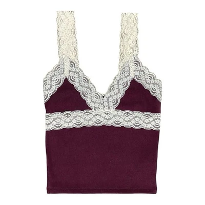 Camiseta sin mangas Forever 21 borgoña crema encaje cami Y2K talla XS NUEVA SIN ETIQUETAS Foto 1 de 4