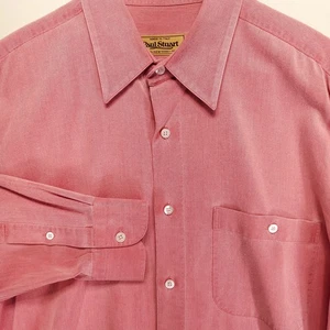 Camicia elegante vintage Paul Stuart con bottoni uomo L rosa twill misto cotone Italia - Foto 1 di 16