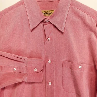 Vintage Paul Stuart Button Up Dress Shirt Men's L Pink Twill Cotton Blend Italy - Image 1 of 4