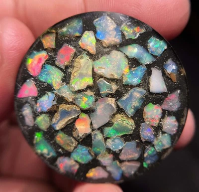 AAA Natural Ethiopian Multi Fire Opal Cabochon Opal Raw Crystal Doublet Gemstone - Image 1 of 4