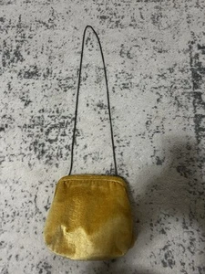 Anthropologie Mollie Velvet Feel Crossbody Clutch Purse YELLOW/GOLD Embossed - Picture 1 of 6