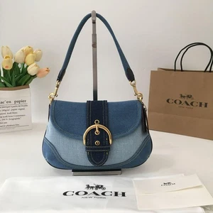 COACH Soho Shoulder Bag Upcycled Repurposed Denim Blue CR737 outlet - Picture 1 of 11