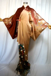 Japanischer Kimono "HOMONGI" SEIDE,Sign,GLD/SIL Blätter,SAKURA,Yu-soku,L5'4"..4086 - Bild 1 von 12