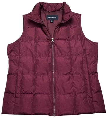 Lands End Vest Womens Large Burgundy Herringbone Puffer Down Insulated Winter - Image 1 of 4