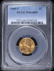1944-S 1c Lincoln Wheat Cent PCGS MS 66 RD | Uncirculated UNC BU - Picture 1 of 4