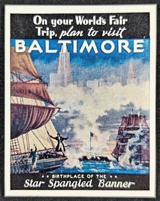 Vintage World's Fair Trip Baltimore Star Spangled Banner Ships Flag Poster Stamp - Image 1 of 2