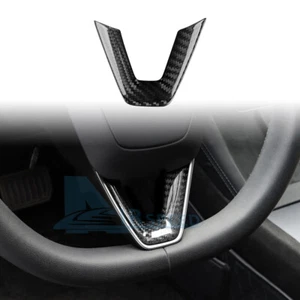 Black Steering Wheel Cover REAL HARD Carbon Fiber For Tesla Model 3 2024 - Imagen 1 de 8