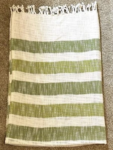 World Market-100% Cotton Throw-50” x 60”-Green And Cream Colored - Picture 1 of 5