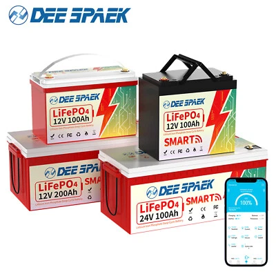 DEESPAEK 12V 24V 100Ah 200Ah 300Ah LiFePO4 Lithium Batterie BMS Bluetooth Akku Solar RV