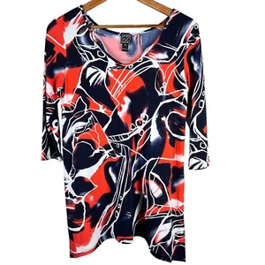 Clara Sun Woo Womens Sz XS Artsy Print Tunic Top Asymmetrical Hem - Picture 1 of 5