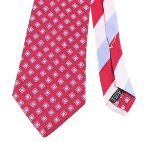 New & Lingwood Handmade in ENGLAND Red & Blue WOven Geometric Silk Tie - Picture 1 of 5
