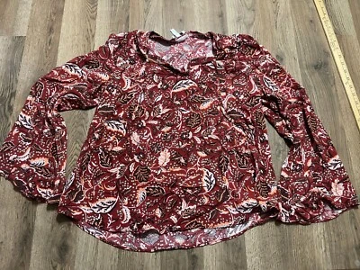 Jessica Simpson Shirt, Women's Size Medium, Red, Floral, Long Sleeve - Image 1 of 4