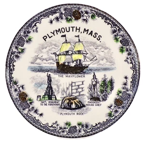 Plymouth Massachusetts Souvenir Teller Mayflower schwarz Transferware Vintage schön - Bild 1 von 6