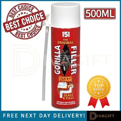 GORILLA FILLER EXPANDING FOAM 500ML WEATHERPROOF FILLS SEALS FOR CRACKS GAPS NEW