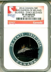 2014 Canada 50c RMS Empress Of Ireland Silvered Colorized ER NGC PF70 Matte - Picture 1 of 4