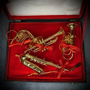 Christmas Ornaments – Mini Brass Musical Instruments - Set Of 4 - Boxed - Rare - Picture 1 of 19