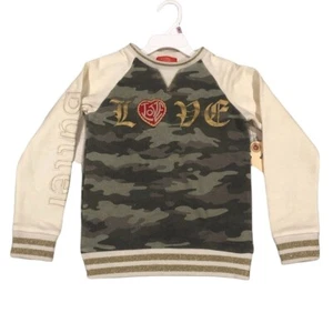 Butter Camouflage Pullover Sweater 6 Beige Green Gold Girls Kids Rayon Glitter - Picture 1 of 4