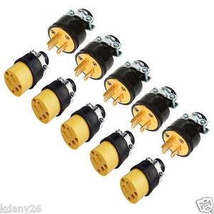 5 Stück Stecker & 5 Stück Buchse Verlängerungskabel Ersatz Elektrische Endstecker 15 AMP 125 V - Bild 1 von 3
