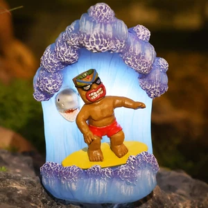 Solar Tiki Statue Decor-Garden Statue Outdoor Ornaments - Tiki Man Surfing Water - Picture 1 of 12