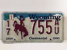 Vintage Wyoming LICENSE PLATE 17 755 AU Centennial 1890 - 1990