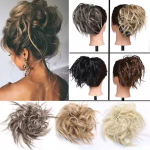 Real Natural Clip In As Human Hair Extension Bun Pony Tail Wrap On Scrunchie O6 - Picture 1 of 31