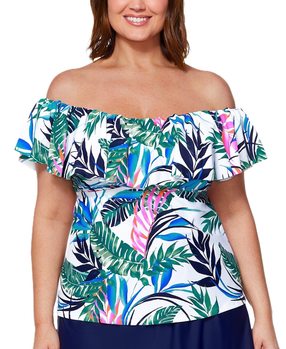 Swimwear Tops Ruffle Plus Size Off The Shoulder Swim Top Plus Size ...