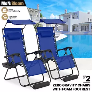 2 PCS Foldable Zero Gravity Lounge Chair Adjustable Sunshade Canopy w/Cup Holder - Picture 1 of 12