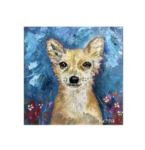 "Panel de lienzo acrílico original HP Chihuahua perro 4"" X 4"" pintura de Kenna" - Imagen 1 de 5