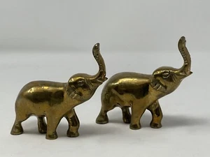 Par (2) Estatua de elefante de latón macizo de colección tronco hasta 3 1/2" de alto buena suerte - Imagen 1 de 12