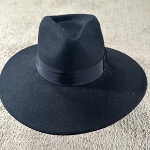 Brixton Fedora Hat Cap Womans Medium Black Felt Joanna Ribbon Adjustable - Picture 1 of 8