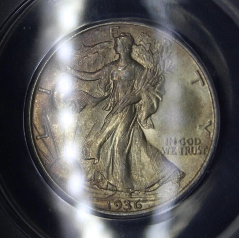 1936 Walking Liberty Silver Half Dollar Graded Coin ANACS MS64 Nicely Toned Cover
