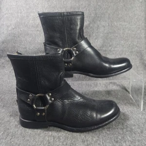Frye Womens Boots Size 7.5 B Phillip Black Leather Harness Zippered Booties - Picture 1 of 13